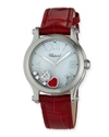 CHOPARD HAPPY HEARTS 36MM STAINLESS STEEL DIAMOND RED STRAP WATCH,PROD227740397