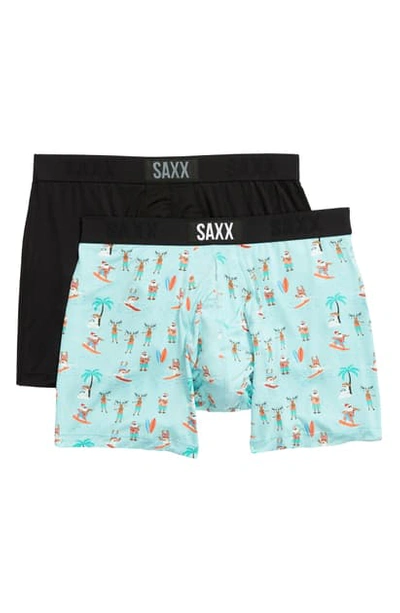 Saxx Vibe 2-pack Performance Boxer Briefs In Black/ Surf Santas