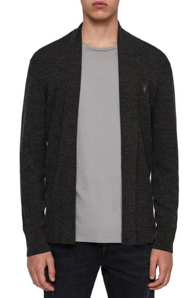 Allsaints Mode Merino Wool Open Cardigan In Cinder Black Mouline