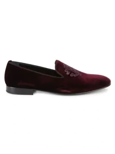 Roberto Cavalli Suede Smoking Slippers In Burgundy