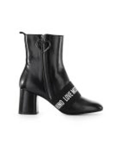 Love Moschino Black Leather Logo Ankle Boot In Nero
