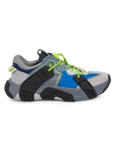 Valentino Garavani Garavani Mixed-media Sneakers In Blue Grey