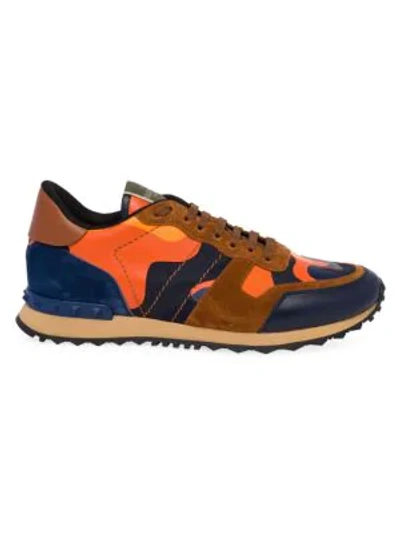 Valentino Garavani Blue & Orange Rockrunner Nappa & Fabric Sneaker
