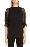 GIVENCHY LACE SLEEVE JERSEY TEE,BW60M630GS