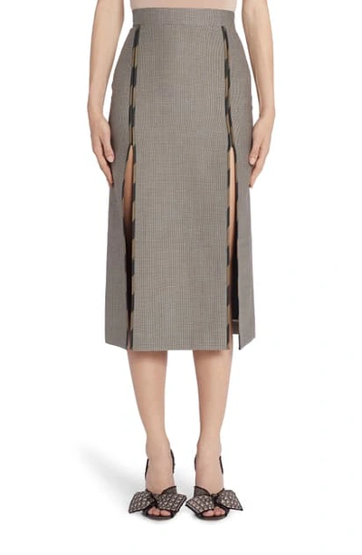 Fendi Contrast Trim Slit Detail Wool & Cotton Skirt In Beige