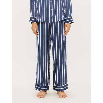 Asceno Exclusive Pinstripe Silk-satin Pyjama Bottoms In Navy Stripe