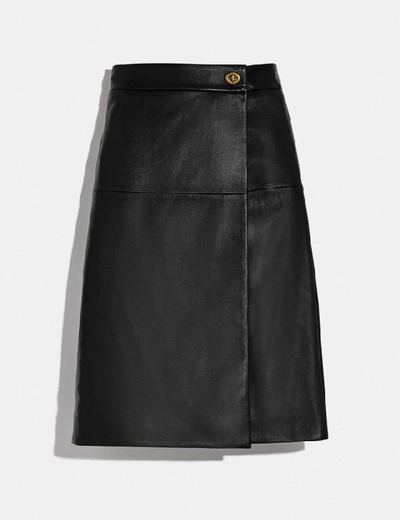 Coach Leather Skirt With Turnlock In Black - Size 10