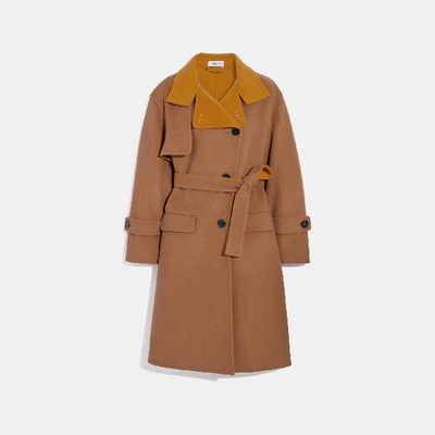 Coach Oversized Storm Flap Coat In Misc - Size 06 In Camel/yellow