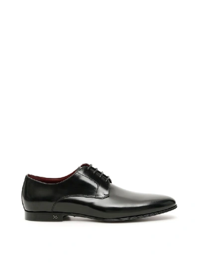 Dolce & Gabbana Brushed Leather Derby Shoes In Black