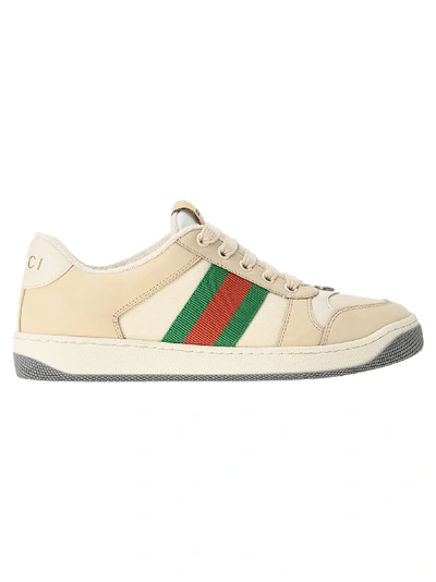 Gucci Screener Leather Trainer In Off-white