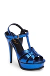 Saint Laurent Tribute Metallic Platform Sandal In Blue Metal