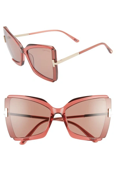 Tom Ford Gia 63mm Oversize Butterfly Sunglasses In Shiny Pink/violet Mirror