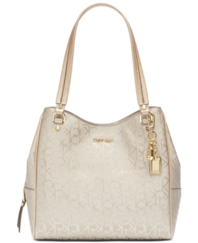 Calvin Klein Monica Logo Hobo In Metallic Taupe/gold