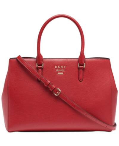 Dkny Whitney Leather East West Tote, Created For Macy's In Bright Red/gold