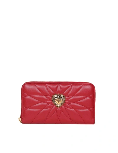 Dolce & Gabbana Devotion Quilted Leather Zip Around Wallet In Poppy_red