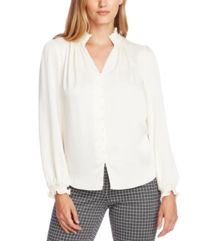 Vince Camuto Textured Smock Detail Long Sleeve Blouse In Pearl Ivory