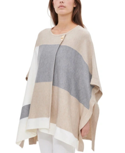 Calvin Klein Colorblocked Poncho In Soft White/latte Combo