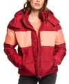 ROXY JUNIORS' OUT OF FOCUS COLORBLOCKED HOODED PUFFER JACKET