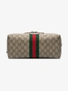Gucci Ophidia Gg Supreme Leather-trimmed Logo-print Canvas Wash Bag In Brown