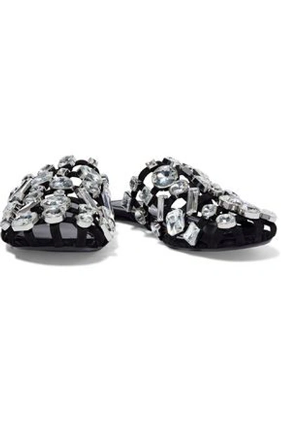 Alexander Wang Amelia Cutout Crystal-embellished Suede Slippers In Black