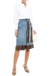 MAISON MARGIELA LAYERED CUTOUT DENIM AND PLEATED WOOL AND MOHAIR-BLEND SKIRT,3074457345621374376
