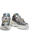 MAISON MARGIELA MAISON MARGIELA WOMAN RETRO FIT DECONSTRUCTED HOLOGRAPHIC FAUX LEATHER SNEAKERS GUNMETAL,3074457345621434331