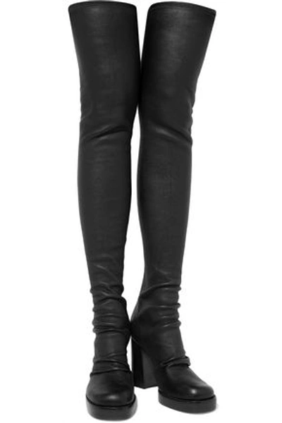 Rick Owens Stretch-leather Thigh Boots In Black