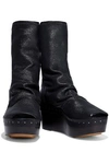 RICK OWENS RUCHED LAMÉ WEDGE SOCK BOOTS,3074457345620952209