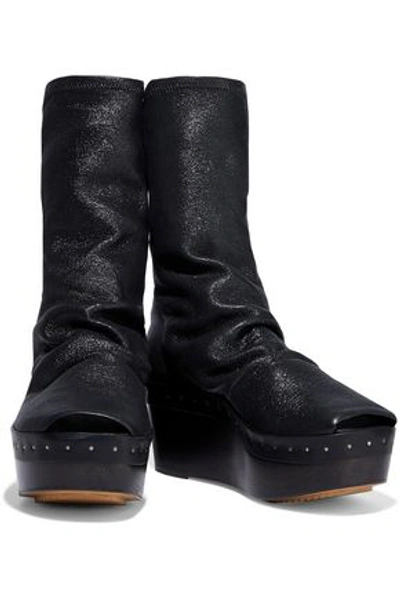 Rick Owens Ruched Lamé Wedge Sock Boots In Black