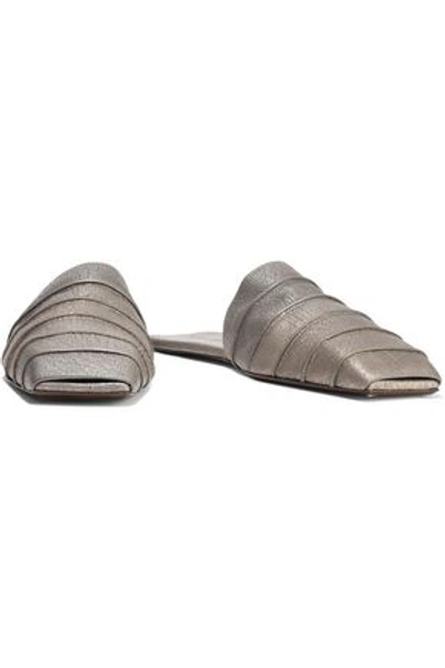Rick Owens Ruhlmann Metallic Cracked-leather Slippers In Silver