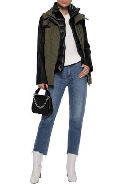 Ashley B Layered Coated Canvas-paneled Cotton-blend Jacket In Army Green