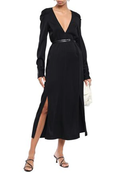 Victoria Beckham Belted Satin-crepe Midi Dress In Black