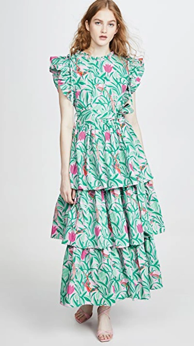 Banjanan Adrianna Tiered Floral-print Maxi Dress In Tulip Bird Lilac Sachet