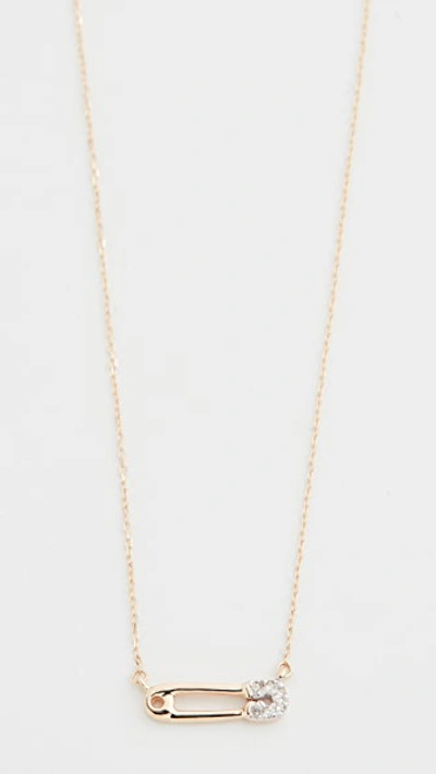 Adina Reyter 14k Super Tiny Pave Safety Pin Necklace In 14k Yellow Gold