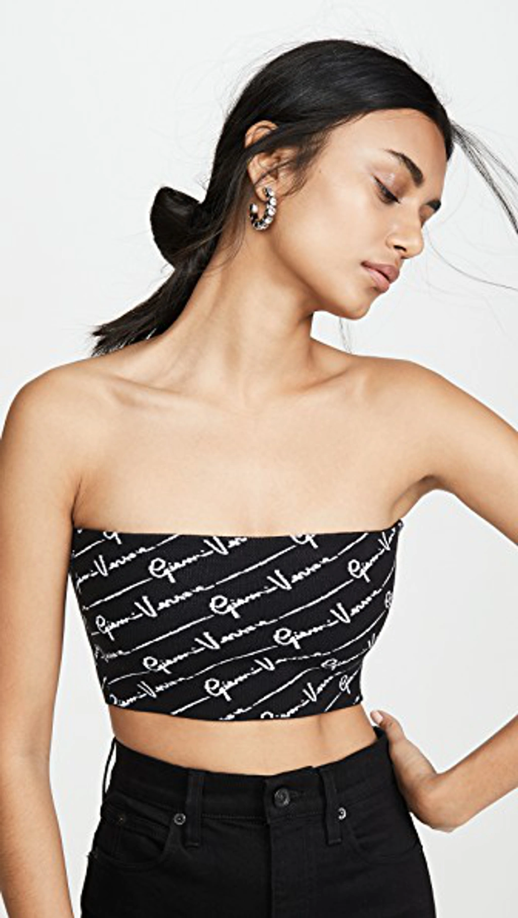 Versace Women's Gianni Signature Knit Bandeau Top In Black White