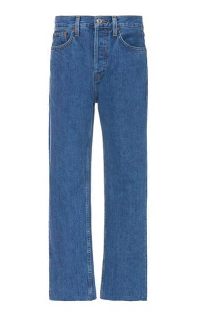 Frame Le High Cropped Faded High-rise Straight-leg Jeans In Mid Denim