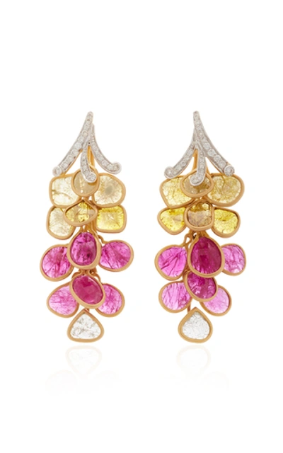 Amrapali 18k Gold, Yellow Diamond, Ruby And Diamond Earrings In Red
