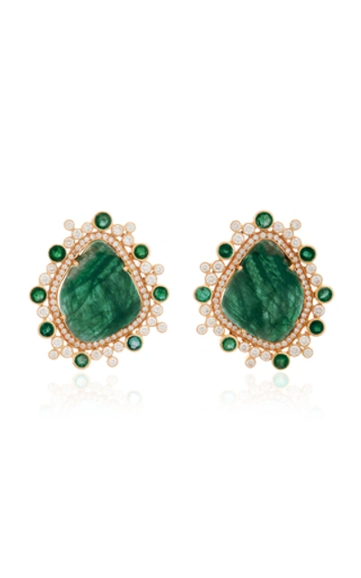 Amrapali 18k Gold, Emerald And Diamond Earrings In Green