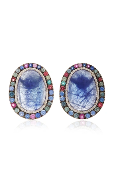 Amrapali 18k White Gold, Tanzanite, Sapphire And Diamond Earrings In Blue
