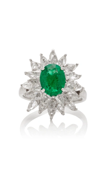 Amrapali 18k White Gold, Emerald And Diamond Ring In Green