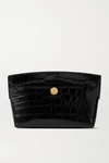 BURBERRY GLOSSED CROC-EFFECT LEATHER CLUTCH