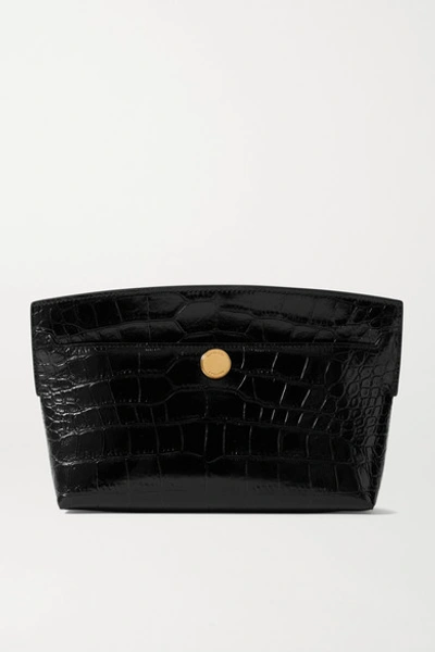 Burberry Women's Small Society Croc-embossed Leather Clutch In Black