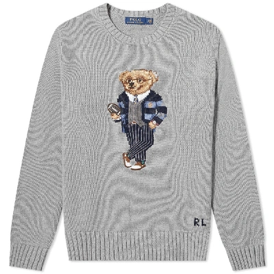 Polo Ralph Lauren Polo Bear Intarsia Cotton Sweater In Grey