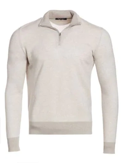 Loro Piana Roadster Striped Cashmere Half-zip Sweater In Pearl