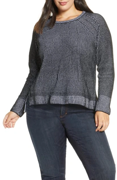 Eileen Fisher Ribbed Organic Cotton Sweater In Black/ Soft White