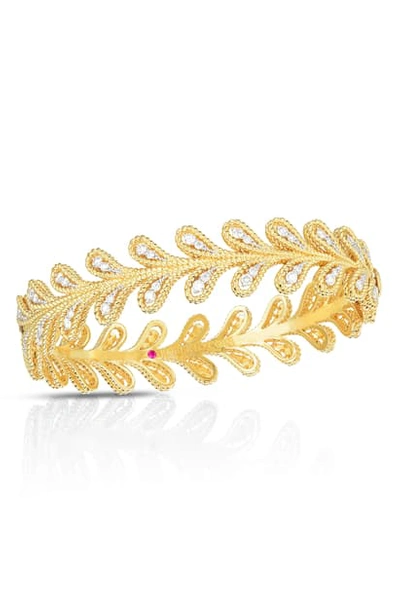 Roberto Coin Byzantine Barocco Diamond Leaf Ring In Yellow Gold