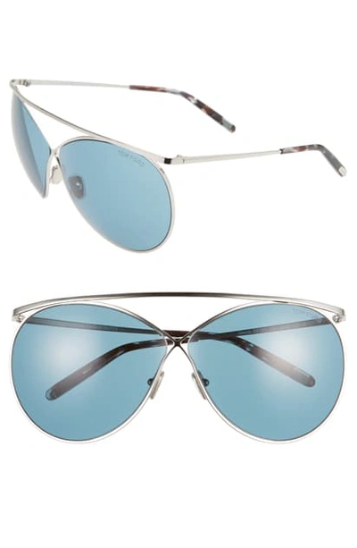 Tom Ford Stevie 59mm Polarized Aviator Sunglasses In Shiny Palladium/ Turquoise