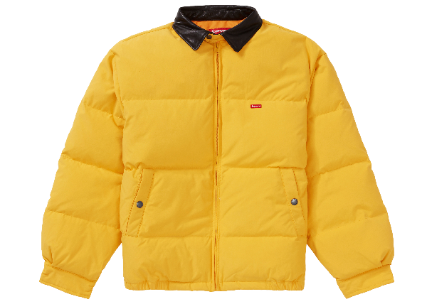 Pre-Owned Supreme Leather Collar Puffy Jacket Yellow | ModeSens