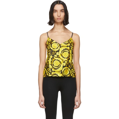 Versace Baroque Print Silk Camisole Top In Black