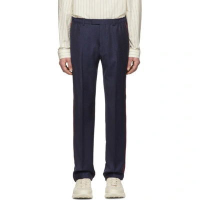 Gucci Blue Wool Fine Dots Trousers In 4333 Beige